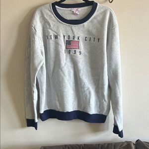 New York City 1995 Flag Sweatshirt - Gray with Navy Trim